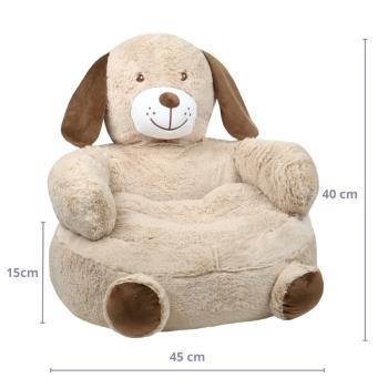 Pouf pour enfant Théo le Chien, Marron/Beige, 45 x 45 cm, Toucher tout doux