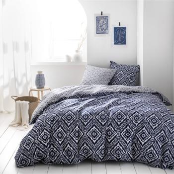 Housse de couette Naxos, Blanc/Bleu, Gamme Cyclades, 240x260cm, 2 personnes, 100% Coton