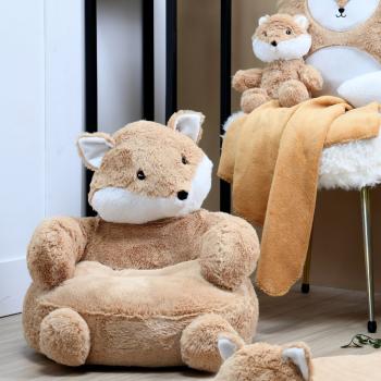 Pouf pour enfant Max le Renard, Marron/Blanc, 45x45cm, Toucher tout doux