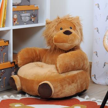 Pouf pour enfant Zimba le Lion, Marron, 45x45cm, Toucher tout doux