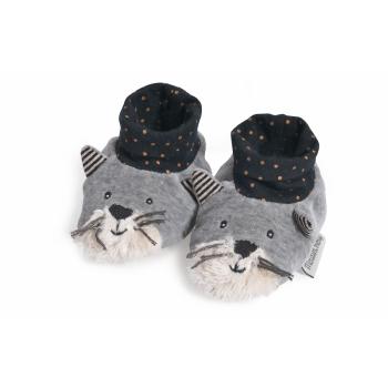 Chaussons bb, Lulu Les Moustaches, Gris clair, 0  6 mois, Coton