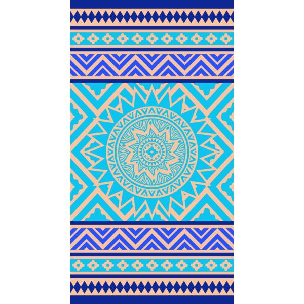 Drap de plage/Bain, Huaraz Mandala, Bleu/Écru, 86x160cm, 100% Coton, Haute qualité