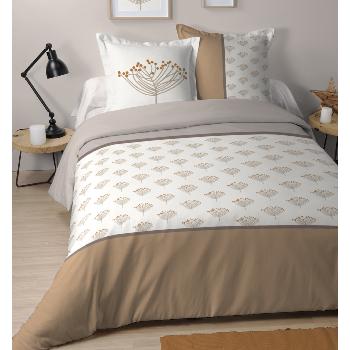 Housse de couette Achillea, Thème fleuri, Lin/Marron, Adulte, 240x260cm, 2 personnes, 100% Coton