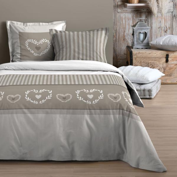 Housse de couette Adelaide, Thème Romantique, Taupe/Naturel, Adulte, 220x240cm, 2 personnes, 100% Coton Oeko-Tex