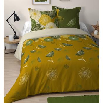 Housse de couette Shitaka, Thme fleuri, Jaune, Adulte, 240x260cm, 2 personnes, 100% Coton