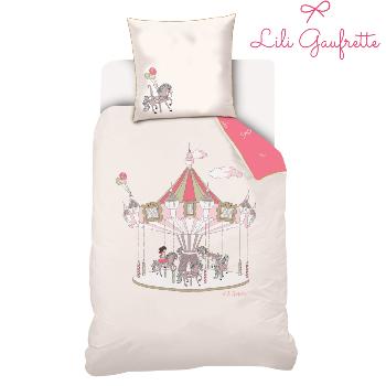 Housse de couette Lili Gaufrette Carrousel, Rose, Enfant, 140x200cm, 1 personne, 100% Coton