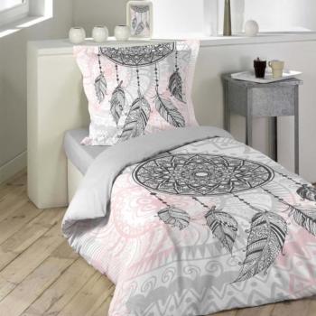 Housse de couette Namaste Attrape-rêve, Rose/Gris, 140x200cm, 1 personne, 100% Coton