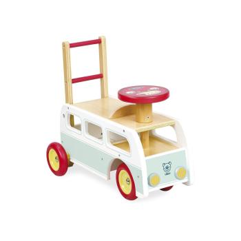 Minibus Porteur et chariot de marche, Vert/Blanc, pour petit garçon, En Bois, 2 en 1