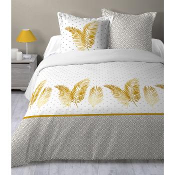 Housse de couette Plume d'Or Exolu, Gris clair/Or, 220x240cm, 2 personnes, 100% Coton