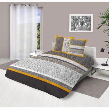 Housse de couette Tchang Gris/Jaune, Carreaux de ciment, 240x260cm, 2 personnes, 100% Coton