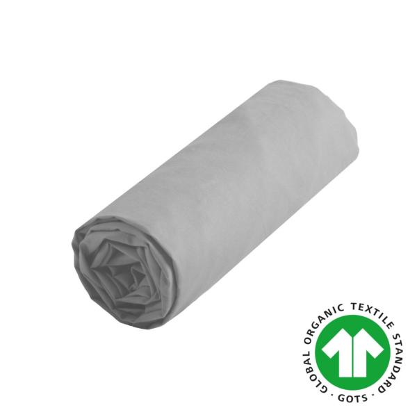Drap housse uni 90x190cm, Bonnet de 30cm, 2 personnes, Gris/Perle, Coton Bio, Oeko-Tex