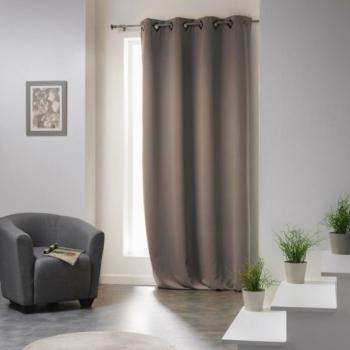 Rideau occultant uni Cocoon Taupe, 135x260cm, 100% Polyester, Prêt à poser, Oeillets carrés